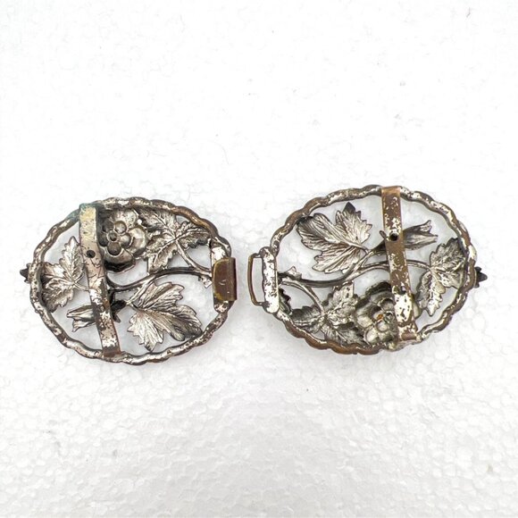 Antique Belt Sash Buckle Gilded Brass Art Nouveau Open Cut Intricate Leaf Flower - Picture 6 of 8